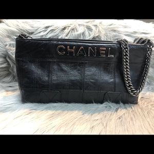 Chanel black patch leather hand bag